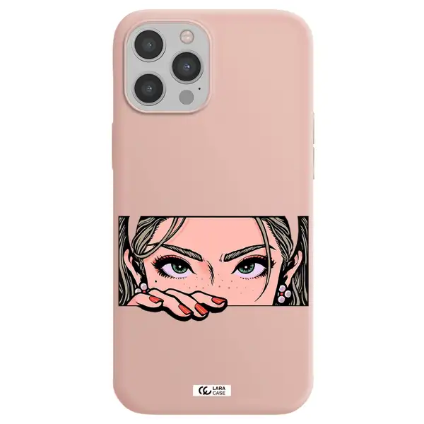 a cartoon of a woman's face Apple iPhone 12 pro Silicone pastel pink Case