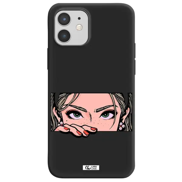 a cartoon of a woman's face Apple iPhone 12 Silicone black Case