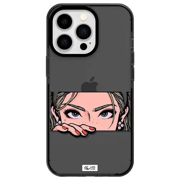 a cartoon of a woman's face Apple iPhone 13 Pro impact Smoke Black Case