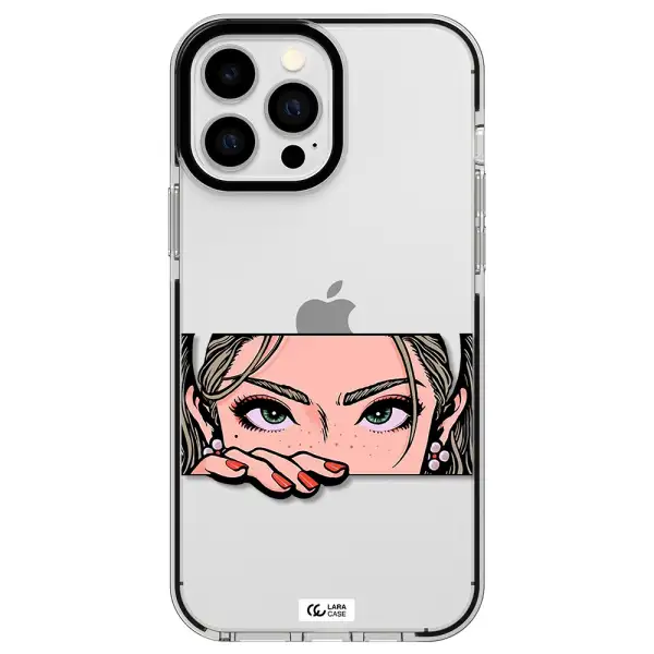 a cartoon of a woman's face Apple iPhone 13 Pro Max impact black border Case