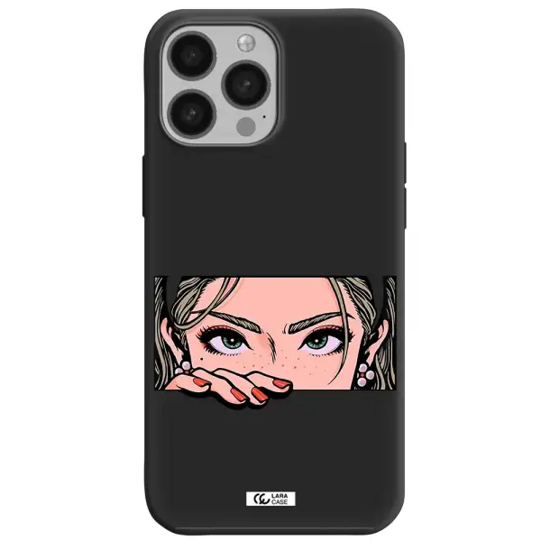 a cartoon of a woman's face Apple iPhone 13 Pro Max Silicone black Case
