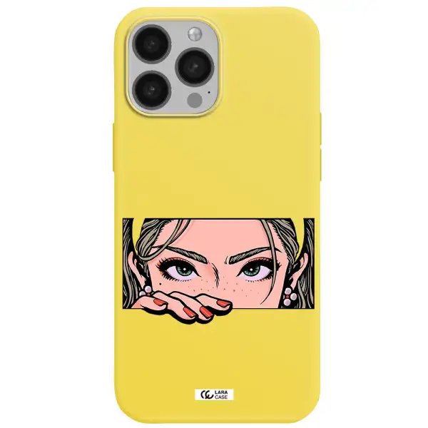 a cartoon of a woman's face Apple iPhone 13 Pro Silicone canary yellow Case