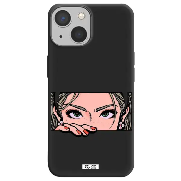 a cartoon of a woman's face Apple iPhone 13 Silicone black Case