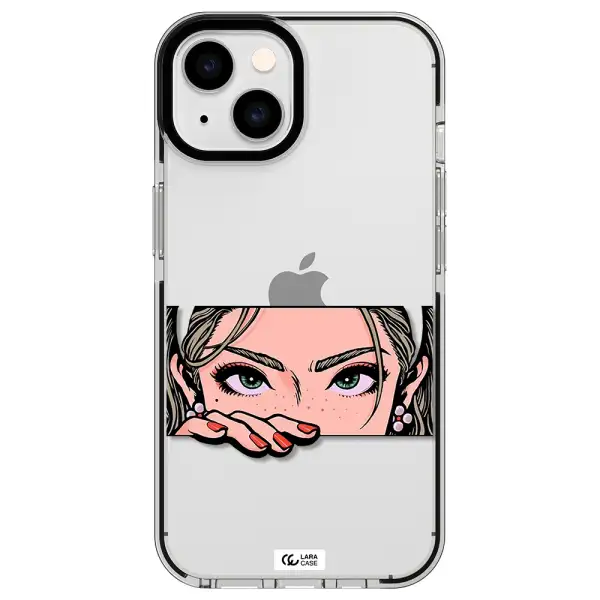 a cartoon of a woman's face Apple iPhone 14 impact black border Case