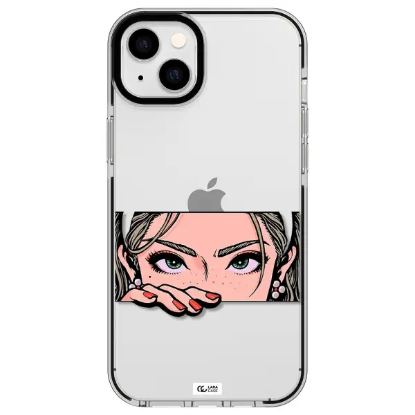a cartoon of a woman's face Apple iPhone 14 plus impact black border Case