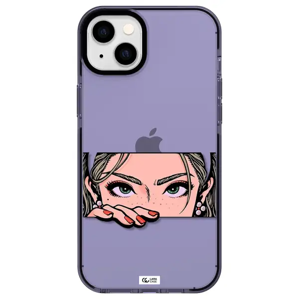 a cartoon of a woman's face Apple iPhone 14 plus impact Lilac Case