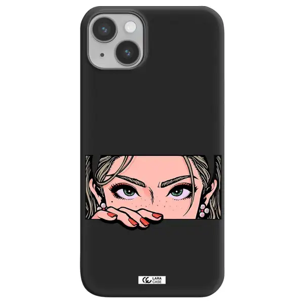 a cartoon of a woman's face Apple iPhone 14 plus Silicone black Case