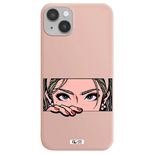 a cartoon of a woman's face Apple iPhone 14 plus Silicone pastel pink Case