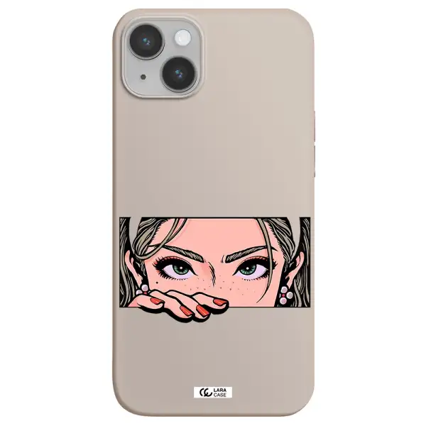 a cartoon of a woman's face Apple iPhone 14 plus Silicone Stone Case