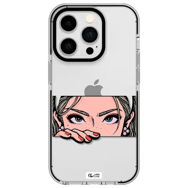 a cartoon of a woman's face Apple iPhone 14 pro impact black border Case