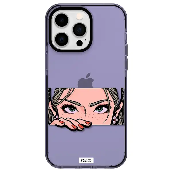 a cartoon of a woman's face Apple iPhone 14 pro max impact Lilac Case