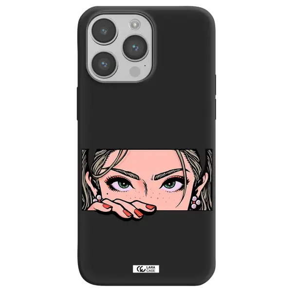 a cartoon of a woman's face Apple iPhone 14 pro max Silicone black Case