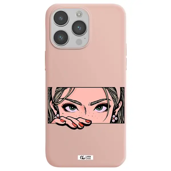 a cartoon of a woman's face Apple iPhone 14 pro max Silicone pastel pink Case