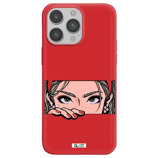 a cartoon of a woman's face Apple iPhone 14 pro Silicone Imperial Red Case