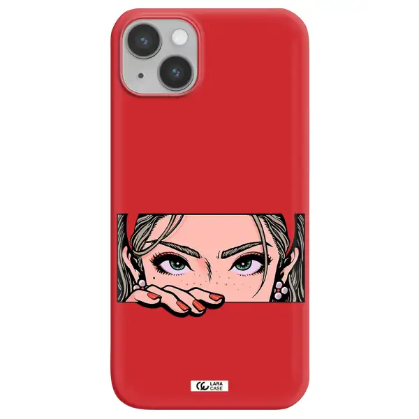 a cartoon of a woman's face Apple iPhone 14 Silicone Imperial Red Case