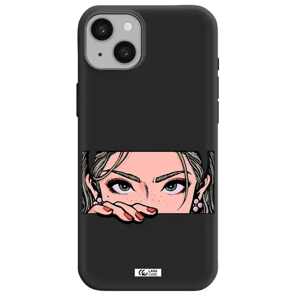 a cartoon of a woman's face Apple iphone 15 plus Silicone black Case