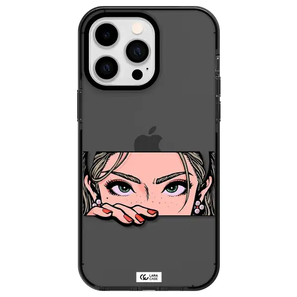 a cartoon of a woman's face Apple iPhone 15 Pro impact Smoke Black Case