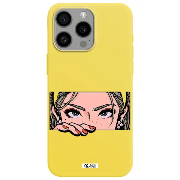 a cartoon of a woman's face Apple Iphone 15 Pro max Silicone canary yellow Case