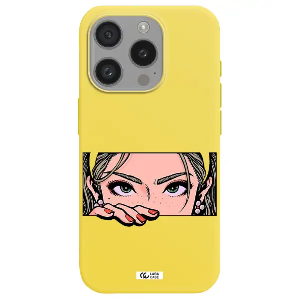 A Cartoon Of A Woman's Face Apple Iphone 15 Pro Silicone Canary Yellow Case