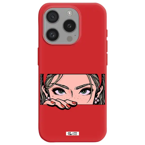 A Cartoon Of A Woman's Face Apple Iphone 15 Pro Silicone Imperial Red Case