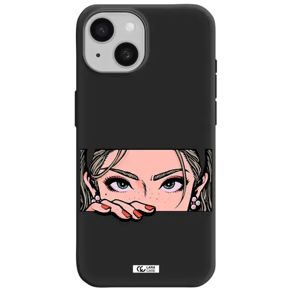 a cartoon of a woman's face Apple iPhone 15 Silicone black Case