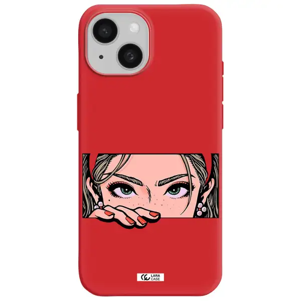 A Cartoon Of A Woman's Face Apple Iphone 15 Silicone Imperial Red Case