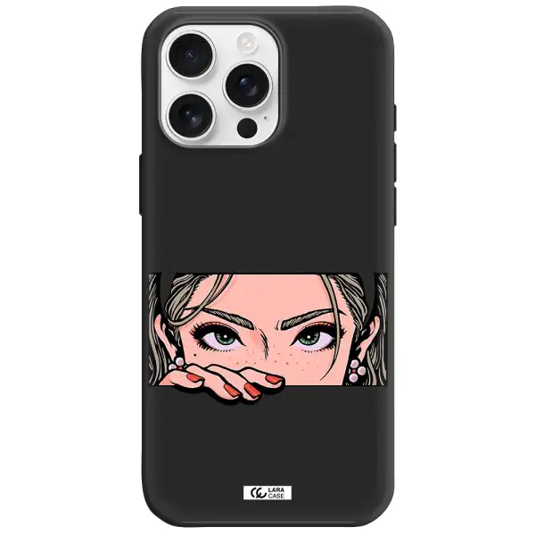 A Cartoon Of A Woman's Face Apple Iphone 16 Pro Max Silicone Black Case