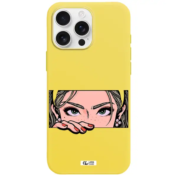 A Cartoon Of A Woman's Face Apple Iphone 16 Pro Max Silicone Canary Yellow Case