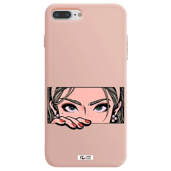 a cartoon of a woman's face Apple iPhone 7 plus Silicone pastel pink Case