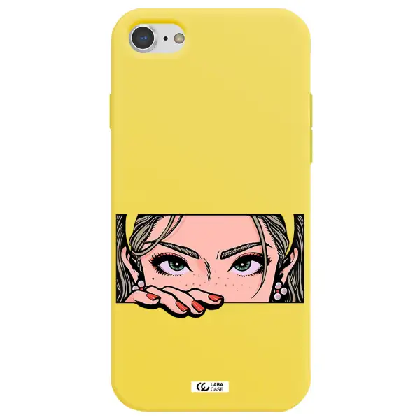 a cartoon of a woman's face Apple iPhone 7 Silicone canary yellow Case