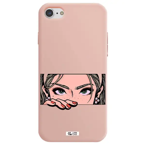 a cartoon of a woman's face Apple iPhone 8 Silicone pastel pink Case