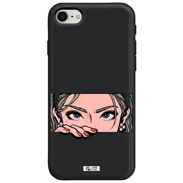 a cartoon of a woman's face Apple iPhone se 2020 Silicone black Case
