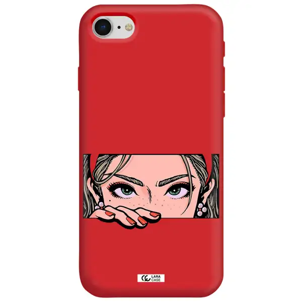 a cartoon of a woman's face Apple iPhone se 2020 Silicone Imperial Red Case