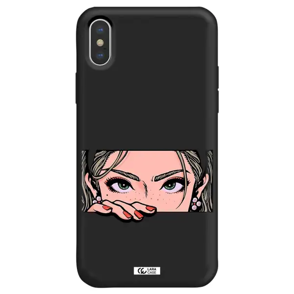 a cartoon of a woman's face Apple iPhone XS max Silicone black Case
