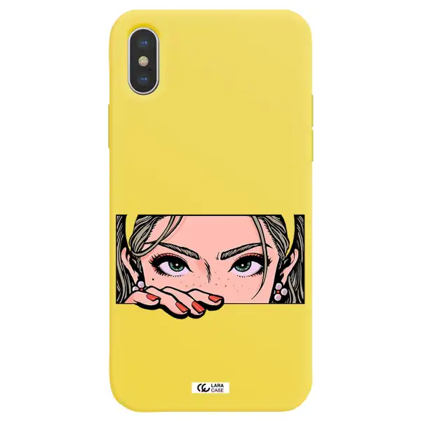 a cartoon of a woman's face Apple iPhone XS Silicone canary yellow Case