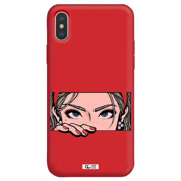 a cartoon of a woman's face Apple iPhone XS Silicone Imperial Red Case