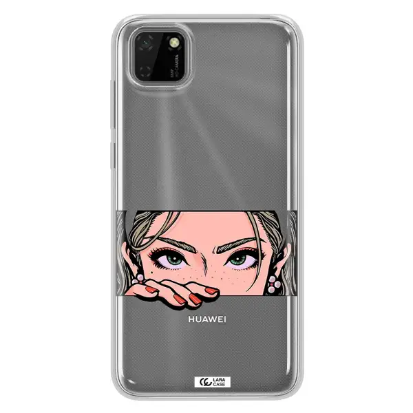 A Cartoon Of A Woman's Face Huawei Y5P Clear Tpu Case
