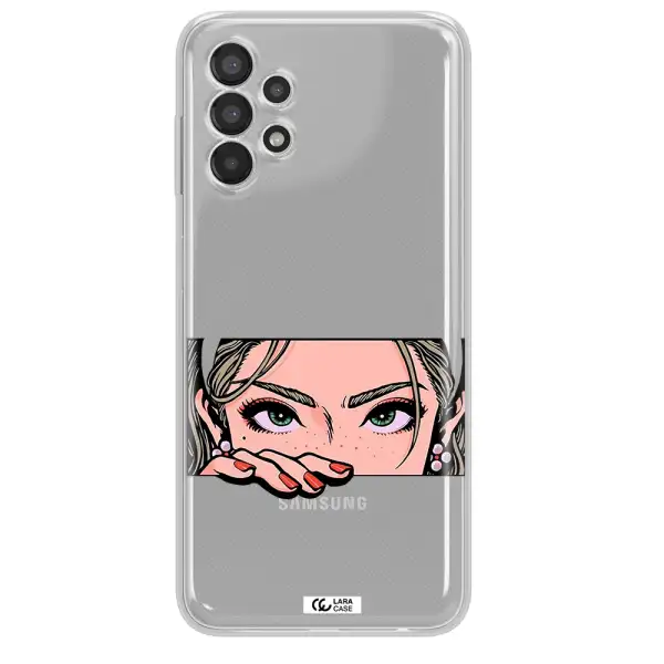A Cartoon Of A Woman's Face Samsung A13 Clear Tpu Case