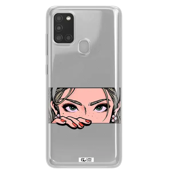 A Cartoon Of A Woman's Face Samsung A21S Clear Tpu Case