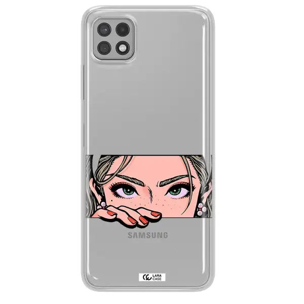 A Cartoon Of A Woman's Face Samsung A22 5G Clear Tpu Case