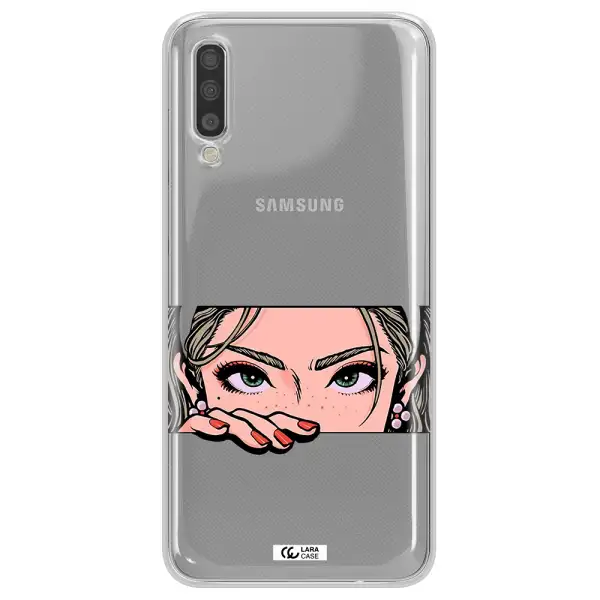 A Cartoon Of A Woman's Face Samsung A70 Clear Tpu Case