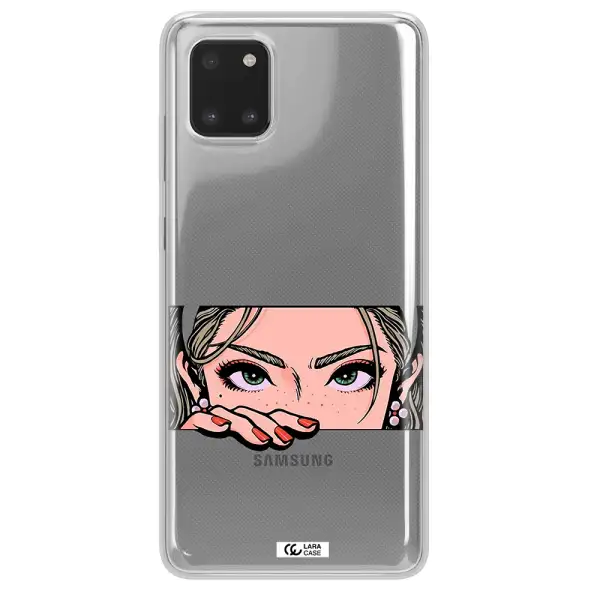 A Cartoon Of A Woman's Face Samsung A81 Clear Tpu Case