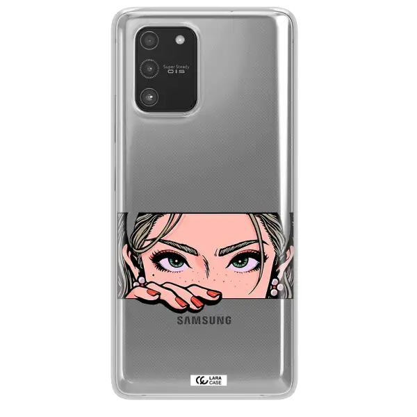 A Cartoon Of A Woman's Face Samsung A91 Clear Tpu Case