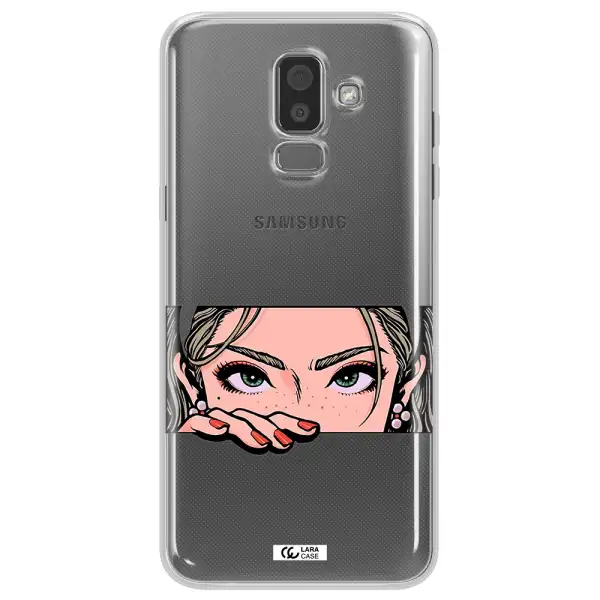 A Cartoon Of A Woman's Face Samsung J8 Clear Tpu Case