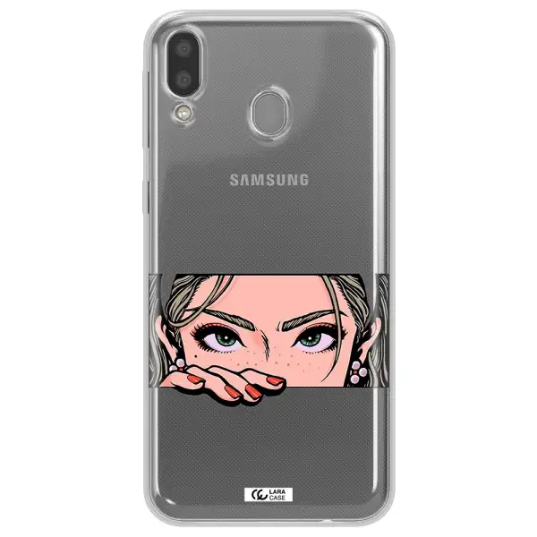 A Cartoon Of A Woman's Face Samsung M20 Clear Tpu Case