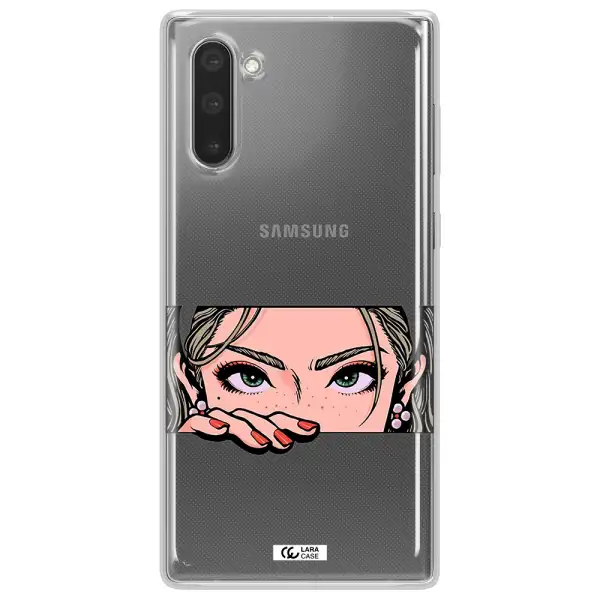 A Cartoon Of A Woman's Face Samsung Note 10 Clear Tpu Case