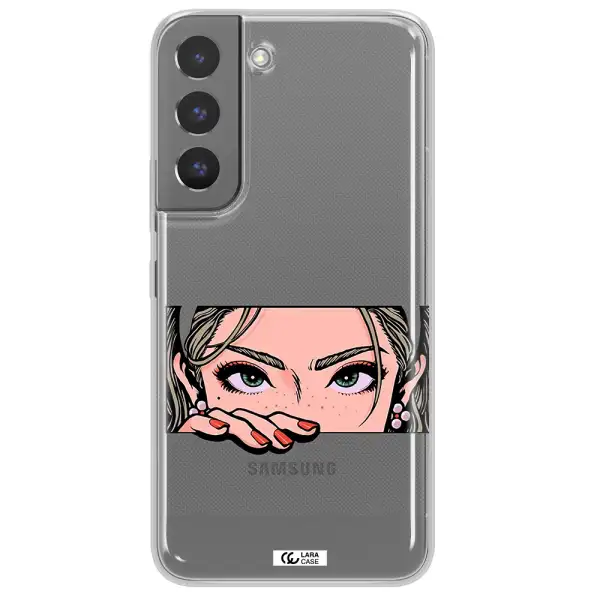 A Cartoon Of A Woman's Face Samsung S 22 Clear Tpu Case