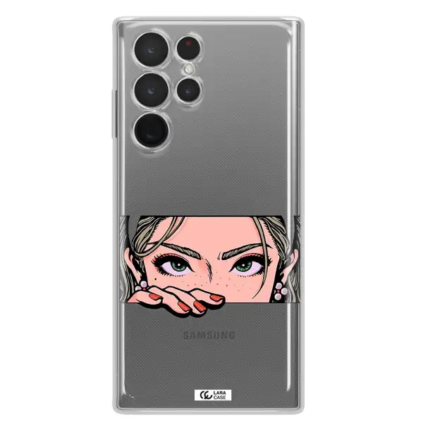 A Cartoon Of A Woman's Face Samsung S 22 Ultra Clear Tpu Case