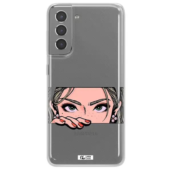 A Cartoon Of A Woman's Face Samsung S21 Plus Clear Tpu Case