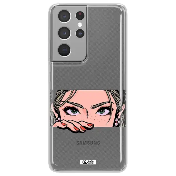 A Cartoon Of A Woman's Face Samsung S21 Ultra Clear Tpu Case